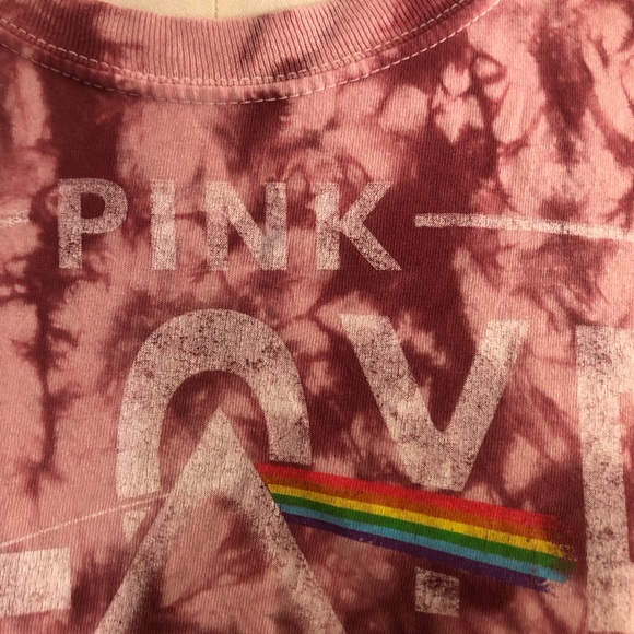 Pink Floyd crop tee Rock band t-shirt tie dye raw cropped hem burgundy pink 💕S - Picture 7 of 8